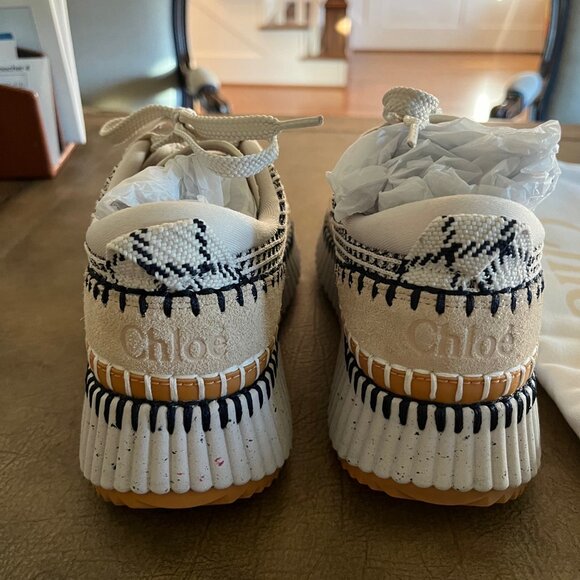 Chloe Nama Sneaker Biscotti Beige Neutral Size 37 6.5 - 7 Like New - Picture 2 of 10